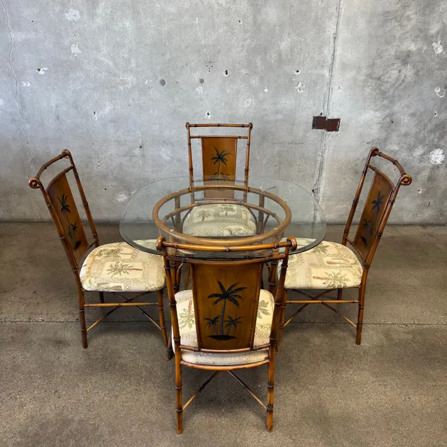 Vintage Faux Bamboo & Glass Dining Set
