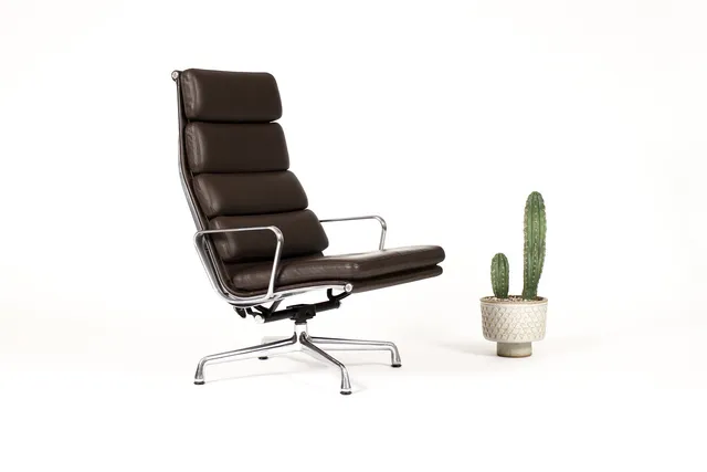 #2005 — Vintage Mid Century Herman Miller High Back Soft Pad Lounge Chair — Charles Eames — Brown Leather