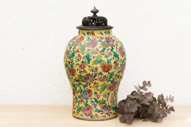 Vibrant Hand-Painted Floral Famille Rose Porcelain Vase