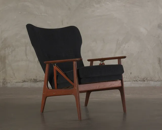 DANISH UPHOLSTED SLING ARM CHAIR, Mid Century