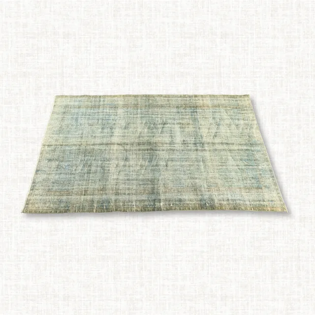 Turkish Oushak Rug — Faded Aqua & Sand Striae