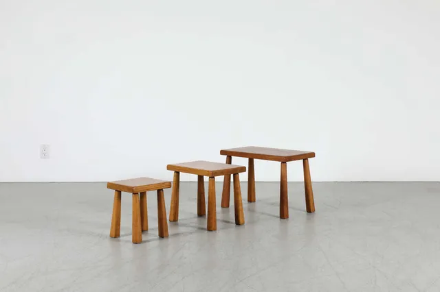 Set of 3 Pierre Chapo Inspired Oak Nesting Tables