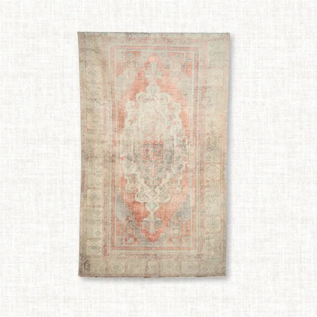 Vintage Faded Coral Lattice Rug