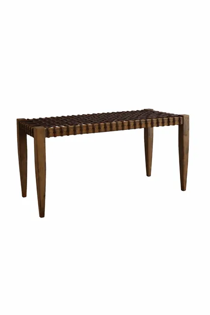 Henry Beguelin Woven Leather Bench, c. 1970s - 1980s