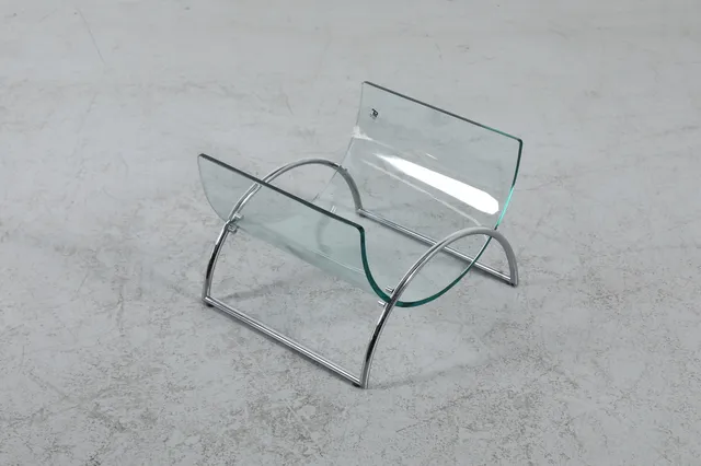 Gallotti & Radice Curved Glass and Chrome Magazine Stand, Italy, 1980s
