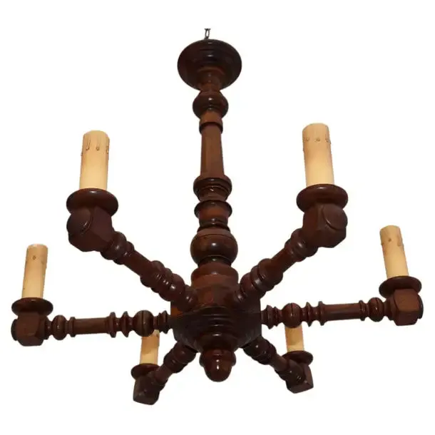 Elegant 1920's French wood chandelier