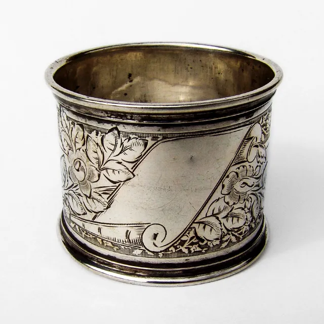 German 800 Silver Floral Engraved Napkin Ring Blank Cartouche 1890
