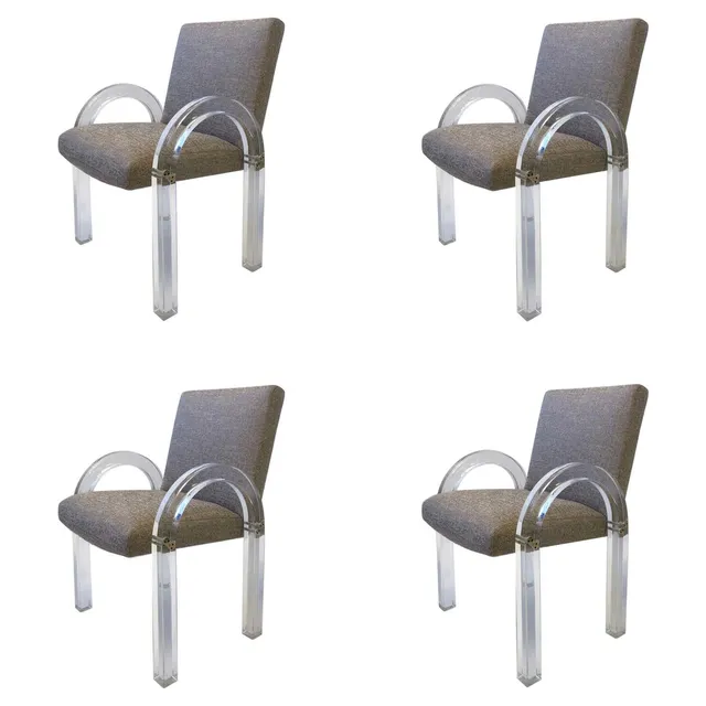 Set of Four Lucite and Brass Dining Chairs by Charles Hollis Jones
