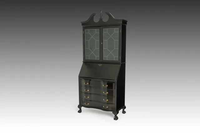 The Obsidian Atelier | Black Secretary Desk with Hutch