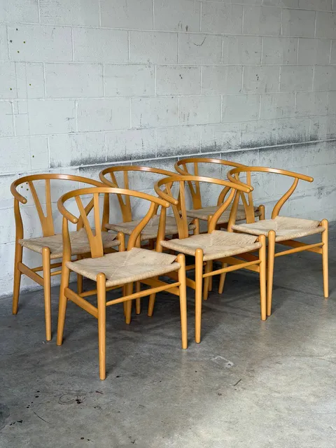 Carl Hansen & Søn Wegner Wishbone Dining Chairs Set of 6 Beech Danish Mid-Century Modern