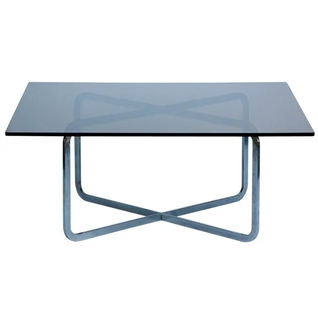Brushed Steel and Smoked Glass Coffee Table in the Style of Michel Boyer
