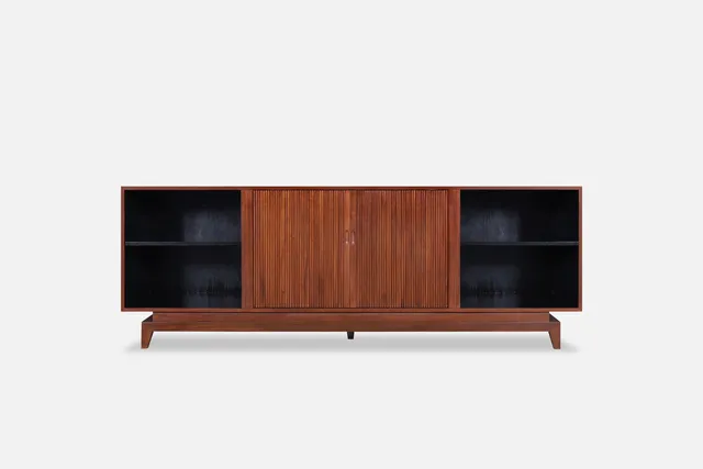 Mid-Century Modern Walnut Tambour Door Credenza