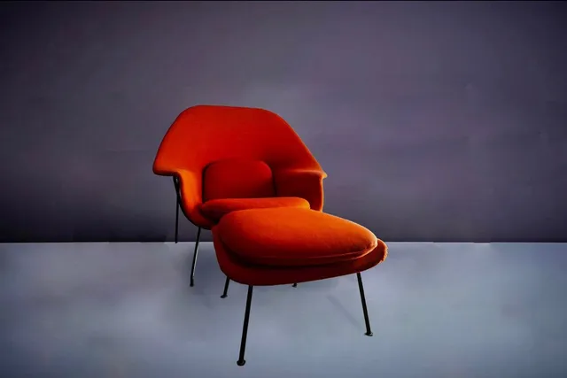 Mid Century Red Womb Chair and Ottoman