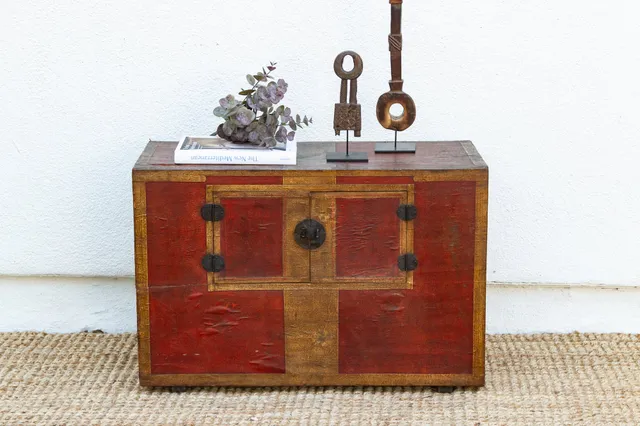 Antique Korean Painted Marriage Chest